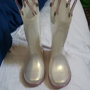 Girls LIGHT UP HEEL Western Chief Cream and Pink Rain Boots